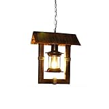 WHKOSK Retro American Bamboo Chandelier Nostalgic Dark Brown House Style Pendelleuchte Handgefertigte Deckenlampe, Die 19,7 Zoll Verstellen Kann Anwendbarer Balkon Restaurant Und B