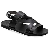 41 Schwarz Emmanuela Antike griechische Leder Sandalen für Herren, handgefertigte Herren Sandalen mit offenen Zehen, Qualität verstellbare Schnalle Sommerschuhe in Schwarz, Braun, Beig