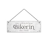 Fashionalarm Holzschild Hier wohnt die Beste Bikerin der Welt Tür Deko-Schild Bedruckt Spruch Geburtstag Geschenk-Idee für Motorrad-Fahrerin, ca. 30x10 cm, 8