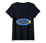 Damen Aruba Flag Beach Vacation Travel Summer Family T-Shirt mit V