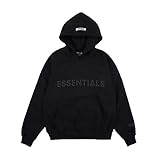 AvivahcS Fashion Fog Vlies-Sweatshirt, mit Schriftzug „Essentials“, Kapuzenpulli für Damen und Herren, Schwarz , XL