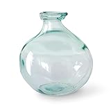 flature Glas Vase für Pampasgras - Ballonvase aus transparentem Glas in Blaugrün als Moderne Wohnzimmer Deko, Blumenvase Glas 18cm Hoch, für Trockenblumenstrauß, Büro und Hochzeit Tischdek