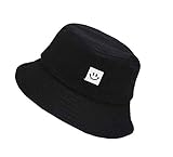 Bucket Hat,Smileygesicht Fischerhut Baumwolle Unisex Cap Breiter Krempe Sonnenhut für Männer Frauen Teenager Outdoor Camping-Schw