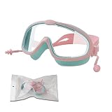 YSJJBTS Riding Whip Professionelle Anti-Nebel-Schwimmbrille Anti-Leck-UV-Protektor-weiche Silikon-Ohrstöpsel-Rezept-Schwimmen-Gläser für Kinder Kind (Color : Pink Green, Eyewear Size : As Show)