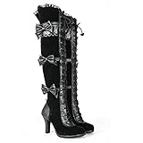 Damen Overknee-Stiefeletten, Stretch, mit Schleife, Wildleder, Schnürstiefel, Retro, Gothic, Punk, Biker, Militär, lange Stiefel, Schwarz , 39 EU