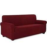 TIANSHU Sofabezug 3 sitzer, Stretch Spandex Couchbezug Sesselbezug Elastischer Antirutsch Stretchhusse Weich Stoff,Jacquard-Stretch-Sofabezug, Schonbezug für Sofa-Sofahalter(3 Sitzer,Weinrot)