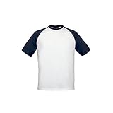 B&C Herren Baseball T-Shirt, zweifarbig, Kurzarm (Large) (Weiß/Marineblau)