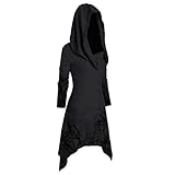 Briskorry Gothic Kleidung Damen Renaissance Kostüm Damen Schnüren Mittelalter Kleidung mit Kapuze Langarm Retro Gothic Cosplay Kostüm mit Flare-Ärmel Hoodie Asymmetrische Ob