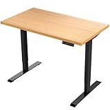 E.For.U® E7 Elektrisch höhenverstellbarer Schreibtisch, höhenverstellbares Tischgestell mit 2 Motoren, 2-Fach-Teleskop, Memory-Steuerung (Schwarz), mit 140x80 cm Tischplatte (Buche)