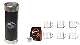 Kaffeepads Caramel, Karamellaroma, Kaffeepad für Pad Maschinen, Aromatischer Kaffee, 32 Pads + 6 Gläser 200ml+