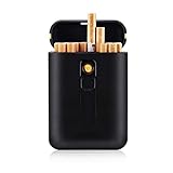 ErZhuiZi Zigarettenetui mit USB Feuerzeug Zigarettenetui unterbringen 20 Flammenlos Windfest Elektrisches Feuerzeug,Black