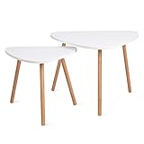 Satztisch Nachttisch 2er Set Couchtisch Kaffeetisch Wohnzimmertisch aus Holz skandinavischer Weiß Groß 60x39,5x45cm Klein 45x29,5x40