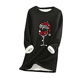 GFGHH Damen Plüsch Warmer Pullover Nachahmung Lammhaar Futter Lässig Weihnachten Bedruckt Sweatshirt Einfarbig Langarm T-Shirt Dickes Samt Winter Rundhals Oversize Shirt Top Lose Teddy Fleece Ob