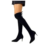 JLGY Overknee Stiefel Damen Kniehohe Stiefel Warme Hohe Stiefel mit Absatz Lang Stiefel Blockabsatz High Heels Winter Kniestiefel Stricken Langschaftstiefel Elastizität Winterstiefel W