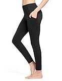 BALEAF Damen leggings sport Yogahose slim fit Fitnesshose Sporthose lang Sportleggins Laufhose mit Taschen für Fitness Yoga Training Schwarz S