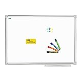 D.RECT Magnetisches Whiteboard SET mit Aluminiumleisten trocken abwischbar 90 x 60 cm Stiftablage und abwischbar Marker Rundspitze 4er Set 12 Stück Starke Tafelmagnete Whiteboard Schw