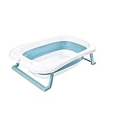 wuuhoo® ergonomische Baby-Badewanne Samy - Faltbare Badewanne für Babys, Kinderbadewanne mit Thermometer und Bade-Kissen - Badewanne für Babys und Neugeborene Badewanne ohne Badewannenkissen (Blau)
