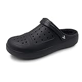 AMOJI Herren Gefüttert Clogs Damen Winter Hausschuhe Warme Pantoffeln Plüsch Pantoletten rutschfeste Flauschige Männer Gartenschuhe Pelz D8818 Schwarz 300 Größe 47 EU