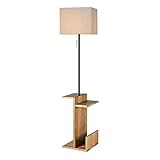 Standlampe LED Stehleuchte mit kleinem Couchtisch und Stoffschirm aus Holz Steht Accent Light Energy Saving Hohe Pole Beleuchtung Zimmer Lampen ideal for Wohnzimmer, Schlafzimmer, Büro, Der Leselamp