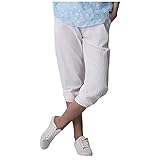 Dainzuy-Hat Damen Hose 3/4 Länge Haremshose High Waist Sommer Capri Pumphose Weites Bein Freizeithose Leicht Boho Strand Hose für Frauen Pumphose für Jogging Laufen Fitness Hohe Taile C