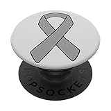 Krieger Kämpfer Survivor Grey Ribbon Bewusstsein für Gehirnkrebs PopSockets mit austauschbarem PopGrip