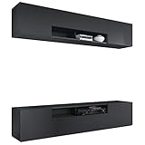 Vladon Wohnwand Anbauwand Mogan, Korpus in Schwarz matt/Fronten in Schw