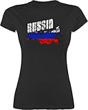 Fussball WM 2022 Fanartikel - Russia Umriss Vintage - XL - Schwarz - Shirt Russia Damen - L191 - Tailliertes Tshirt für Damen und Frauen T-S