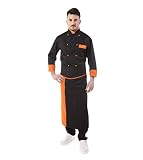 tessile astorino Kostenlose Stickerei – Set für Herren – Schwarz und Orange – Koch-Anzug – Jacke, Hose und Schürze – 100 % Baumwolle – Uniform für Küche und Restaurant, Schwarz und Orange., XXXXL