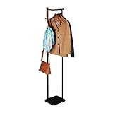 Relaxdays Garderobenständer Metall & Holz, modern, 3 Haken & Kleiderstange, Garderobe, HBT: 173x30x25 cm, schwarz-braun, 1 Stück