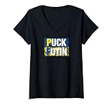Damen Puck Futin Fahne Ukraine Flagge Ukrainische Liebe Länder EU T-Shirt mit V