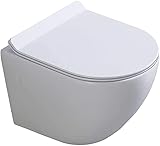 i-flair WC Franco Wand-WC spülrandlos inkl. Toiletten Sitz mit Softclose Absenkautomatik + abnehmbar - Weiß