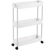 SPACEKEEPER Küchenwagen mit 3 Ebenen, Schmale Rollwagen Nischenregal auf Rollen, platzsparendes Badregal und Küchenregal für Küche Büro Bad, 40x13x61cm, Weiß