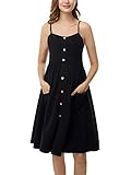 Love2Mi Sommer Ärmellos Umstandskleid Schwangerschafts Slingkleid mit Knöpfe Tasche Umstandsmode Schwarz XL