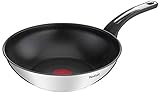Tefal Emotion Wok-Pfanne, 28 cm, Antihaftbeschichtung, dicke Unterseite für gleichmäßige Hitzeverteilung, elegantes Design, robuster Griff, Induktion, Kochanzeige E3001904, Cranberry