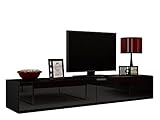 Mirjan24 TV Schrank Vigo, Fernsehschrank, TV Lowboard mit Grifflose Öffnen, Hängeschrank Hochglanz Matt Wohnwand (Länge: 180 cm, Schwarz/Schwarz Hochglanz)