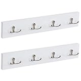 Vencipo Wandgarderobe mit 8 Haken für Eingangsbereich Dekor, Regal Weiß für Schlüsselbrett Organizer, Wandregal Holz Dekoration für Deko Wohnzimmer, Aufbewahrungs Badezimmer. (Weiß, 2er)