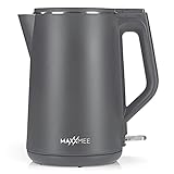 MAXXMEE Wasserkocher 'Cool touch' | Wasserkocher ist kabellos auf der Basisstation und kann um 360° gedreht werden | Einfach, schick und schlicht | 1,5 l Füllmenge, Max. 2200 Watt Leistung [cool grey]