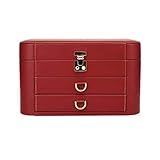 BVCDF Schmuckkästchen Schmuck-Box Litschi-Muster mit Schublade Großer Lagerschmuckschatulle Damen-Reise-Ohrring-Armband-Aufbewahrungsbehälter-Rot Halter für Display-Organizer-Koffer (Color : Red)