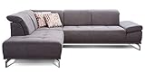 Cavadore Ecksofa Carly mit Federkern, Sitztiefe und Kopfstütze verstellbar im Design, 273 x 81 x 234, Webstoff g