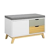 SoBuy FSR92-W Schuhbank mit 2 Schubladen und 1 Tür Truhenbank Sitzbank mit Stauraum Garderobenbank Dielenbank Bettbank Schuhtruhe Sitzkommode BHT ca.: 80x51x38