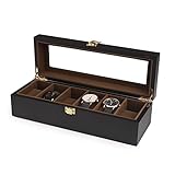 LIJINBO Uhrenbox,6 Slot Holz Herren/Frauen Watch Box Luxury Display Case Organizer Display Case Organizer Glas Schmucklagerung (Color : Black, Size : 31x11x9cm)