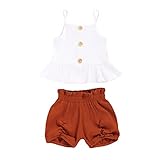 2tlg Baby Kleidung Outfit Mädchen Babykleidung Set Tops T-shirt Sleeveless Floral Print Vest Tops + Summer Blumen Shorts Pants Hosen Neugeborene Sommer Babyset 6Months-4 Years (White, 6-12 Months)