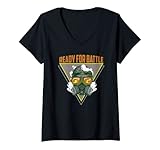 Damen Ready for Battle Egoshooter Design Computer zocken Spiele T-Shirt mit V