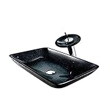 YLR Aufsatzwaschbecken Eckig，Fashion Glass Art Waschbecken 56×36×11cm Für Badezimmer Restaurants Cafés Clubs(Size:Schwarzer Sternenverlauf)