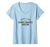 Damen Peace Love Cowboy Mounted Shooting Vintage T-Shirt mit V