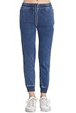 Extreme Pop Damen Denim-Jogginghose aus Frottee, Stretch-Trainingshose, denim-blau, XS
