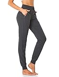 Sevego Damen 71cm/76cm/81cm/86cm Schrittlänge Baumwolle Weich Jogger mit Reißverschlusstaschen Kordelzug Workout Lounge Jogginghose 86CM Dunkel Grau M