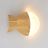Moderne LED Wandleuchte Holz Kinderzimmer Wandlampe Schlafzimmer Nachttischlampe Kleine Fischform Nachtlicht 5W Holzlampe Kinder Wandbeleuchtung Innen Dekorative Beleuchtung Lampe(3000Kwarm-Licht)