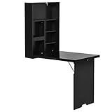 HOMCOM Wandtisch klappbar Wandklapptisch Klappschreibtisch mit Tafel Klappbarer Computertisch mit Stauraum Esstisch für Küche Wohnzimmer Schwarz Bar 60 x 94,5 x 147