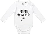 Kleckerliese Baby Body Langarm mit Motiv Mama Bitte sag ja! Heiraten Vintage Sprüche Jungen Mädchen, White,80